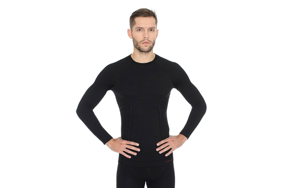 Koszulka termoaktywna BRUBECK ACTIVE WOOL LS12820 z wełny merino długa czarna męska