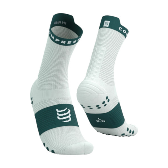 Skarpety Compressport Pro Racing Socks V4.0 Run High (Sugar / Storm) biało-zielone