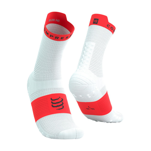 Skarpety Compressport Pro Racing Socks V4.0 Run High (White / Fluo Red) biało-czerwone