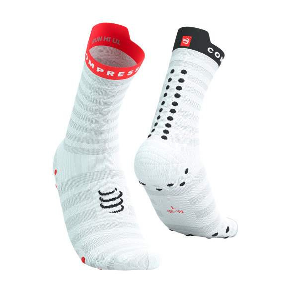 Skarpety Compressport Pro Racing Socks V4.0 Ultralight Run High (White / Fluo Red / Black) biało-czerwono-czarne
