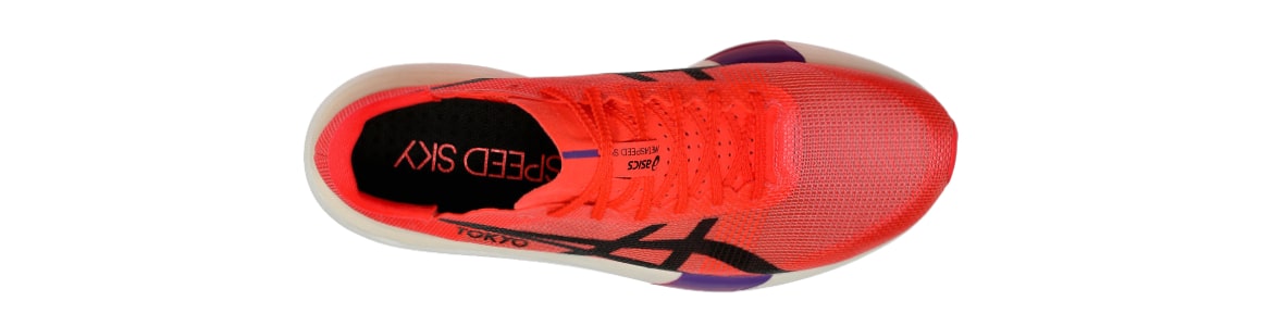 Buty czerwone Asics MetaSpeed Sky Tokyo damskie - zdjęcie cholewki