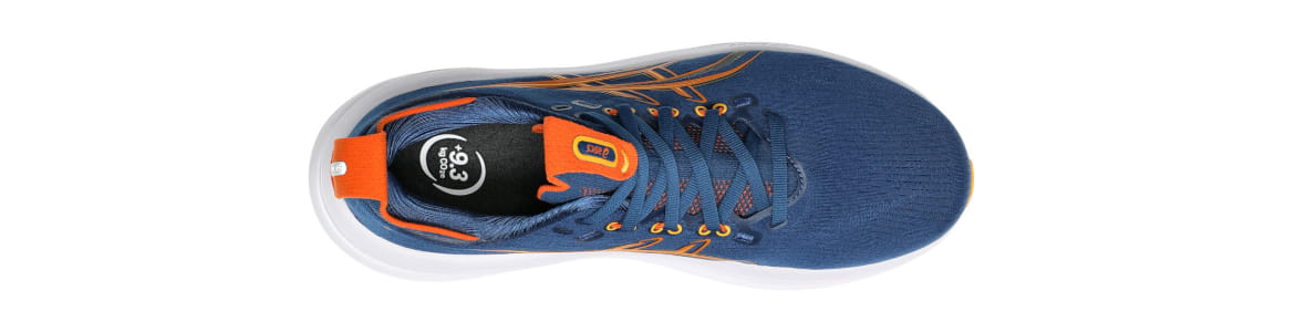 Buty męskie Asics Gel-Nimbus 28 granatowo-pomarańczowe - zdjęcie cholewki