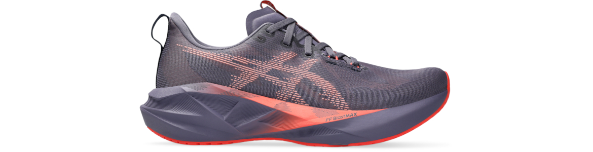 Buty męskie Asics Novablast 5 fioletowo-szaro-pomarańczowe - zdjęcie podeszwy środkowej