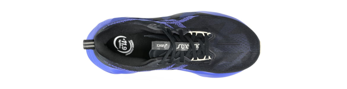 Buty męskie Asics Novablast 5 czarno-niebieskie - zdjęcie cholewki