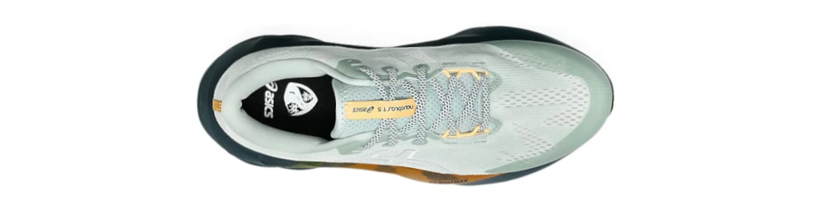 Buty męskie Asics Novablast 5 TR jasnozielone - zdjęcie cholewki