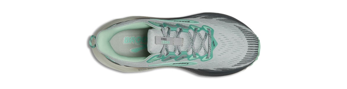 Buty Brooks Ghost Trail szaro-zielone damskie - zdjęcie cholewki