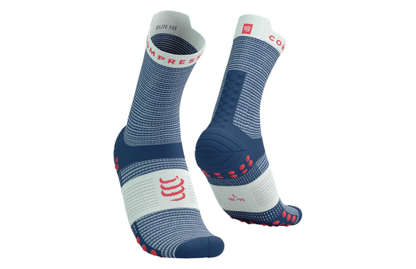 Skarpety Compressport Pro Racing Socks V4.0 Run High (Blues / Sugar) niebiesko-białe