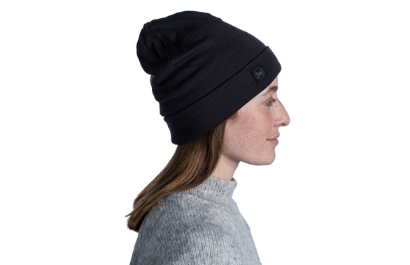 Czapka Buff Merino Wool Solid Black z wełny Merino heavyweight 500 czarna 