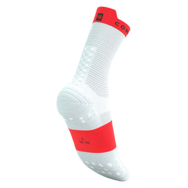 Skarpety Compressport Pro Racing Socks V4.0 Run High (White / Fluo Red) biało-czerwone