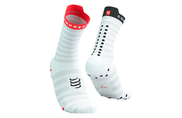 Skarpety Compressport Pro Racing Socks V4.0 Ultralight Run High (White / Fluo Red / Black) biało-czerwono-czarne