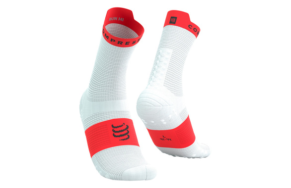 Skarpety Compressport Pro Racing Socks V4.0 Run High (White / Fluo Red) biało-czerwone