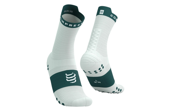 Skarpety Compressport Pro Racing Socks V4.0 Run High (Sugar / Storm) biało-zielone