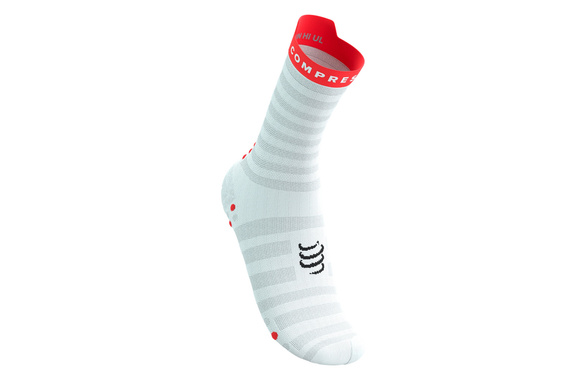 Skarpety Compressport Pro Racing Socks V4.0 Ultralight Run High (White / Fluo Red / Black) biało-czerwono-czarne