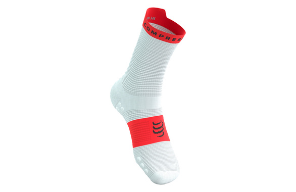 Skarpety Compressport Pro Racing Socks V4.0 Run High (White / Fluo Red) biało-czerwone