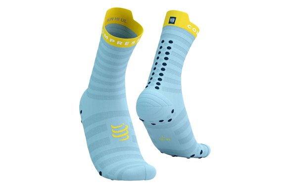 Skarpety Compressport Pro Racing Socks V4.0 Ultralight Run High (Cashmere Blue / Maize) jasnoniebieskie