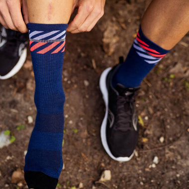Skarpety Incylence Merino Light Lanes Navy Inferno (High Cut) granatowo-pomarańczowe