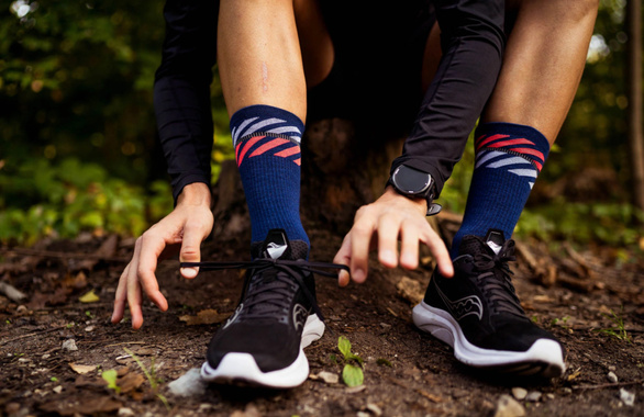 Skarpety Incylence Merino Light Lanes Navy Inferno (High Cut) granatowo-pomarańczowe