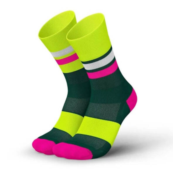 Skarpety Incylence Ultralight Tracks Petrol Canary (High Cut) zielono-różowe