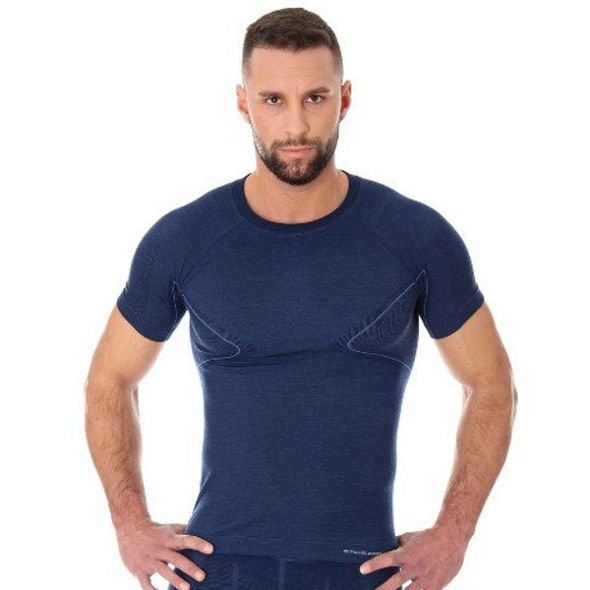 Koszulka termoaktywna Brubeck Active Wool SS11710 z wełny merino krótka granatowa męska