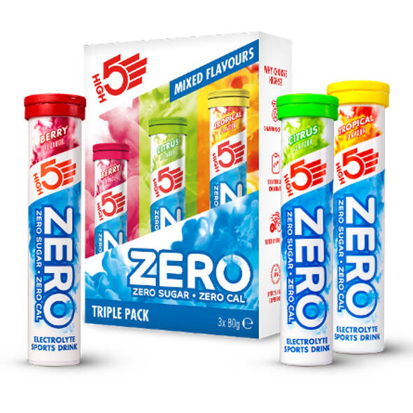 Zestaw 3 napojów High5 Zero Electrolyte Sports Drink Triple Pack Berry, Citrus, Tropical - 60 x 4 g