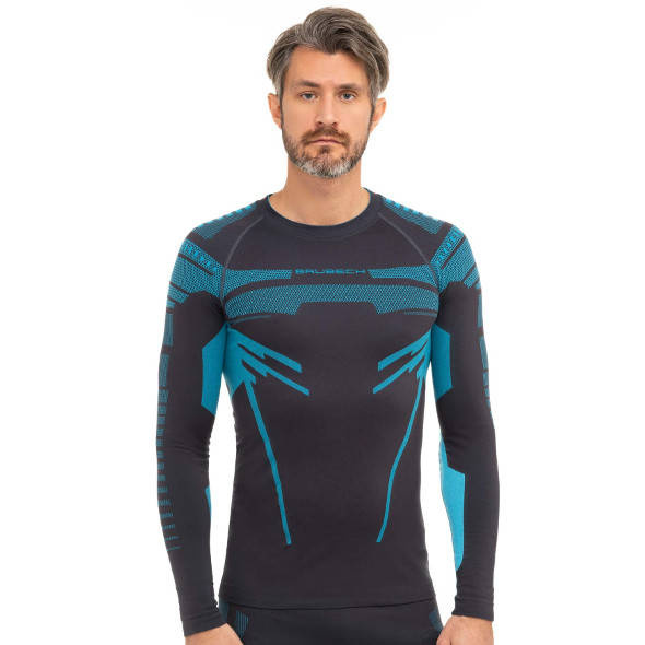 Koszulka termoaktywna Brubeck Dry LS15700 długa grafitowo-niebieska męska