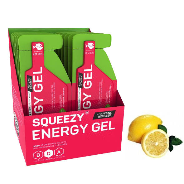 Zestaw żeli Squeezy Energy Super Gel 12x33 g  cytryna + kofeina - 11 żeli +1 gratis