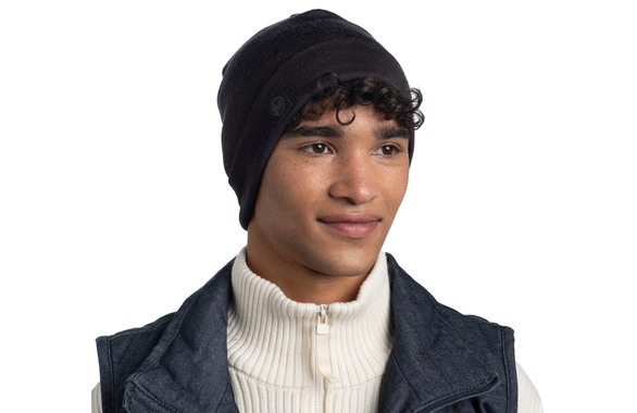 Czapka BUFF MERINO WOOL SOLID BLACK z wełny Merino heavyweight 600 czarna AW22