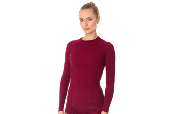 Koszulka termoaktywna Brubeck Active Wool LS12810 z wełny merino damska długa śliwkowa