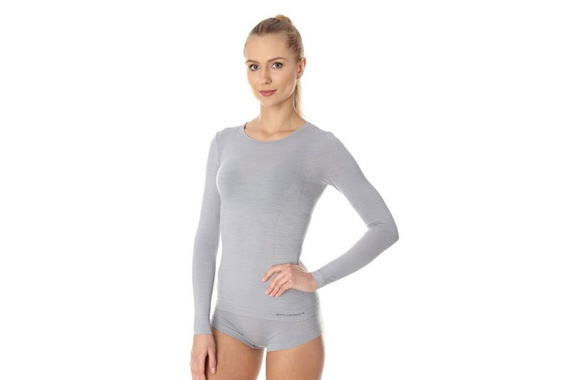 Koszulka termoaktywna Brubeck Comfort Wool LS11610 z wełny merino damska popielata 