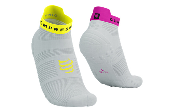 Skarpety Compressport Pro Racing Socks V4.0 Run Low biało-różowo-żółte