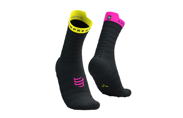 Skarpety Compressport Pro Racing Socks V4.0 Ultralight Run High czarno-żółto-różowe