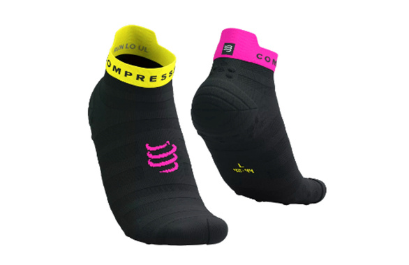 Skarpety Compressport Pro Racing Socks V4.0 Ultralight Run Low czarno-żółto-różowe