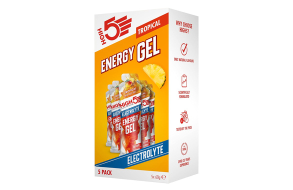 Zestaw żeli High5 Energy Gel Electrolyte Tropical 5x60g owoce tropikalne z elektrolitami