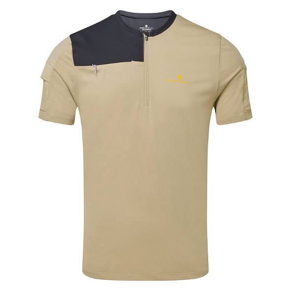 Koszulka Ronhill Tech Ultra 1/2 Zip Tee beżowo-czarna męska SS23